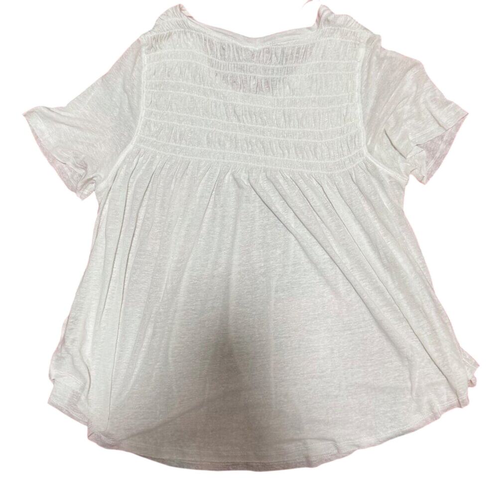 Free People Smocked Babydoll Top White Women's Small Cottagecore Romantic Linen - Picture 4 of 15